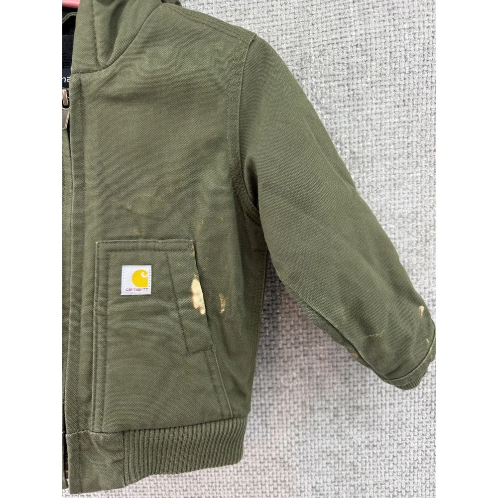 Carhartt‎ Hooded Canvas Jacket Kids 12M Olive Green Quilted Lining